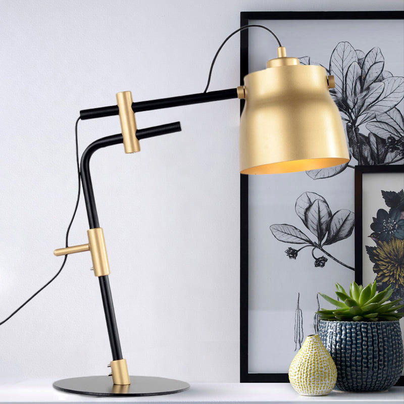 Metal Jar Shaped Night Table Lamp Modernist Single Light Black/Gold Finish Night Light with Balance Arm Clearhalo 'Lamps' 'Table Lamps' Lighting' 882971