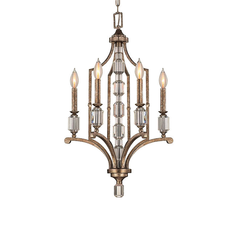 Rust Candelabra Chandelier Lighting Rustic Crystal 4 Lights Living Room Hanging Lamp Clearhalo 'Ceiling Lights' 'Chandeliers' Lighting' options 883001