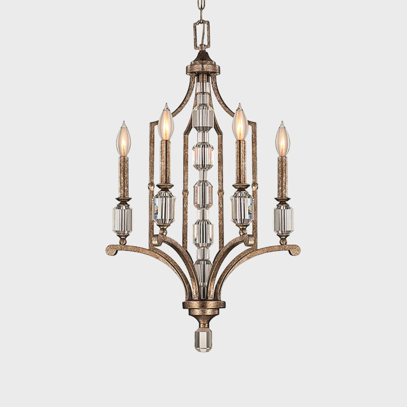 Rust Candelabra Chandelier Lighting Rustic Crystal 4 Lights Living Room Hanging Lamp Clearhalo 'Ceiling Lights' 'Chandeliers' Lighting' options 883002