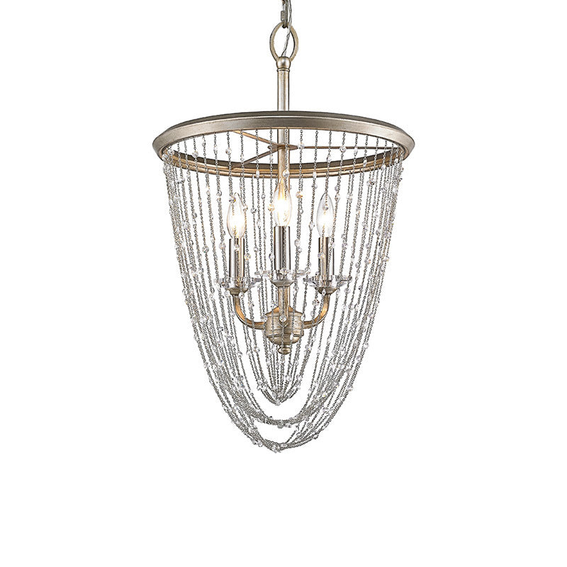 Contemporary Candle Chandelier Lamp 3 Heads Crystal Suspension Light in Gold with Draped Chain Clearhalo 'Ceiling Lights' 'Chandeliers' 'Modern Chandeliers' 'Modern' Lighting' 883013