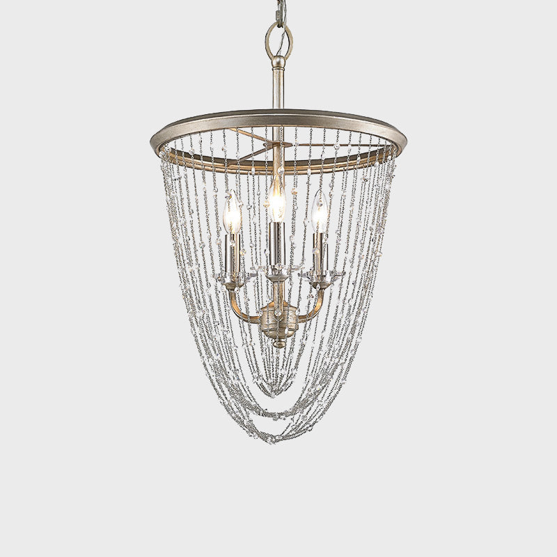 Contemporary Candle Chandelier Lamp 3 Heads Crystal Suspension Light in Gold with Draped Chain Clearhalo 'Ceiling Lights' 'Chandeliers' 'Modern Chandeliers' 'Modern' Lighting' 883014