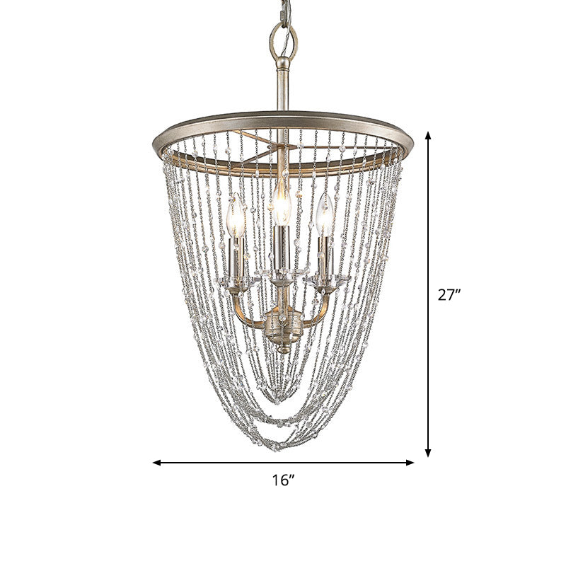 Contemporary Candle Chandelier Lamp 3 Heads Crystal Suspension Light in Gold with Draped Chain Clearhalo 'Ceiling Lights' 'Chandeliers' 'Modern Chandeliers' 'Modern' Lighting' 883015
