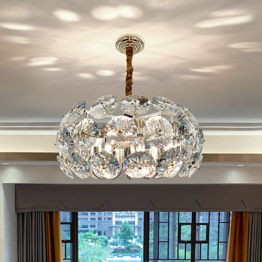 Clear Crystal Round Hanging Pendant Minimalism 8 Heads Bedroom Ceiling Chandelier Clear Clearhalo 'Ceiling Lights' 'Chandeliers' 'Clear' 'Industrial' 'Modern Chandeliers' 'Modern' 'Tiffany' 'Traditional Chandeliers' Lighting' 883082