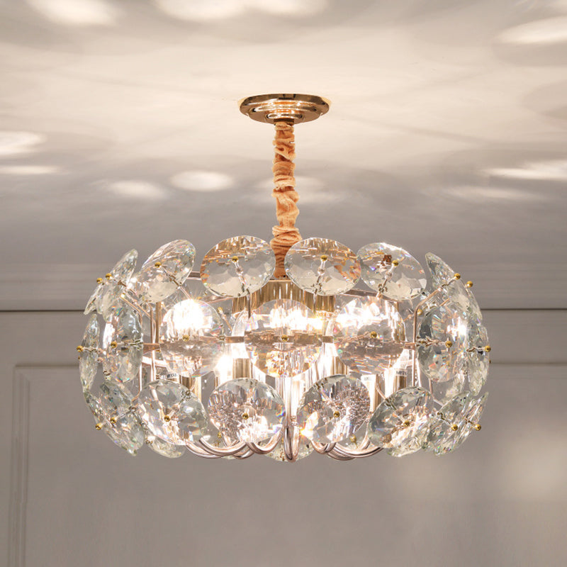 Clear Crystal Round Hanging Pendant Minimalism 8 Heads Bedroom Ceiling Chandelier Clearhalo 'Ceiling Lights' 'Chandeliers' 'Clear' 'Industrial' 'Modern Chandeliers' 'Modern' 'Tiffany' 'Traditional Chandeliers' Lighting' 883083