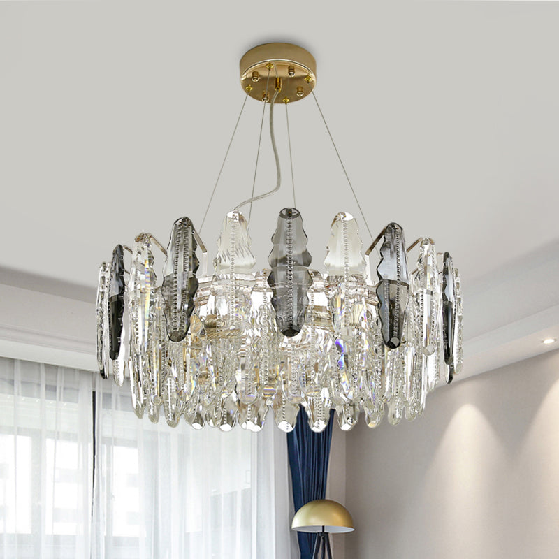 Modernist 2 Tiers Suspension Lighting 6 Heads Clear and Smoke Gray Crystal Chandelier Light Clearhalo 'Ceiling Lights' 'Chandeliers' 'Modern Chandeliers' 'Modern' Lighting' 883087