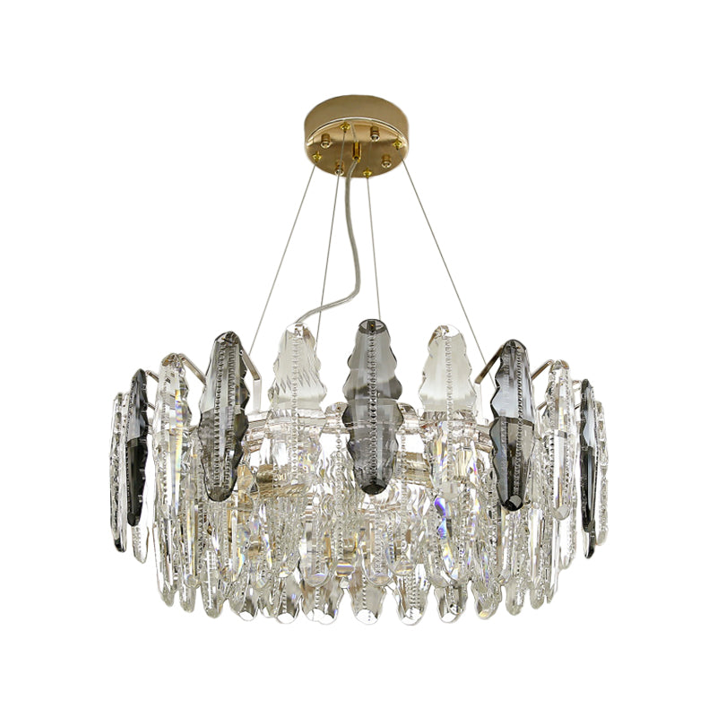 Modernist 2 Tiers Suspension Lighting 6 Heads Clear and Smoke Gray Crystal Chandelier Light Clearhalo 'Ceiling Lights' 'Chandeliers' 'Modern Chandeliers' 'Modern' Lighting' 883088