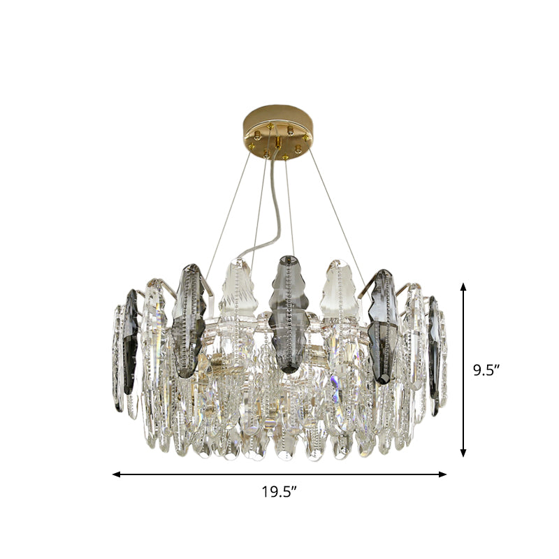 Modernist 2 Tiers Suspension Lighting 6 Heads Clear and Smoke Gray Crystal Chandelier Light Clearhalo 'Ceiling Lights' 'Chandeliers' 'Modern Chandeliers' 'Modern' Lighting' 883089