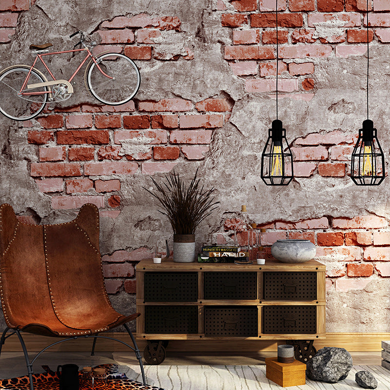 Industrial Bricks and Cements Wallpaper 31' by 20.5" Vinyl Waterproof Wall Covering Red Clearhalo 'Industrial wall decor' 'Industrial' 'Wallpaper' Wall Decor' 883501