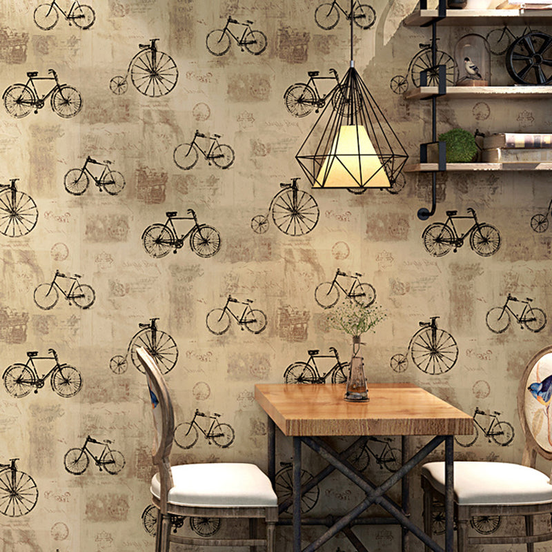 Taupe Bicycles and Letters Wallpape Graffiti Washable Non-Pasted Wall Decor, 20.5-inch x 33-foot Yellow Clearhalo 'Industrial wall decor' 'Industrial' 'Wallpaper' Wall Decor' 883505