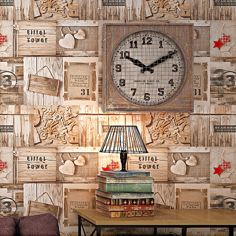 Brown Wood Effect Wallpaper for Coffee Shop and Bar, 33' x 20.5", Non-Pasted Clearhalo 'Industrial wall decor' 'Industrial' 'Wallpaper' Wall Decor' 883523