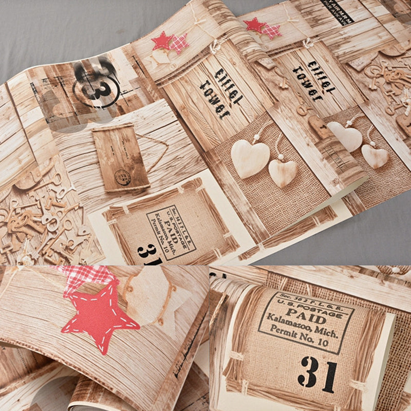 Brown Wood Effect Wallpaper for Coffee Shop and Bar, 33' x 20.5", Non-Pasted Clearhalo 'Industrial wall decor' 'Industrial' 'Wallpaper' Wall Decor' 883525