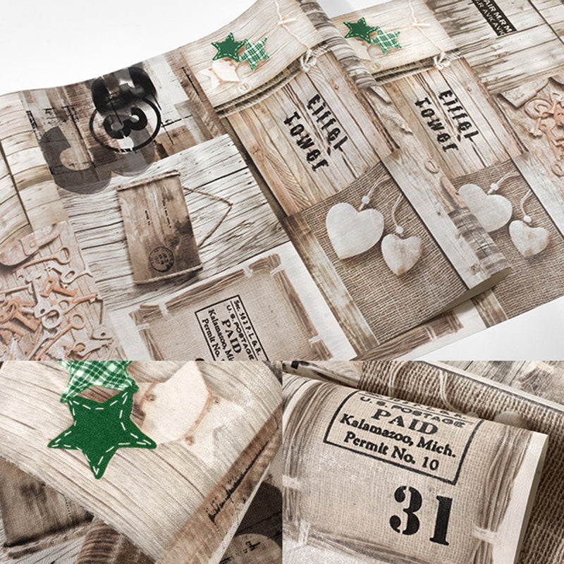 Brown Wood Effect Wallpaper for Coffee Shop and Bar, 33' x 20.5", Non-Pasted Clearhalo 'Industrial wall decor' 'Industrial' 'Wallpaper' Wall Decor' 883529