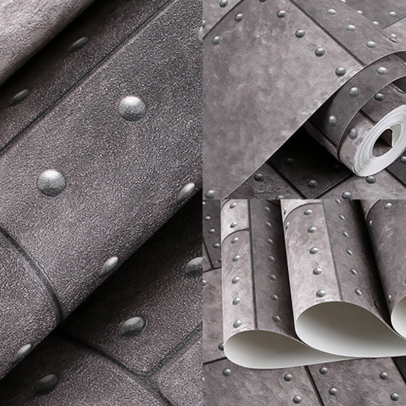 Vinyl Wallpaper 3D Effect Rectangle with Rivets around the Edge, 33-foot x 20.5-inch Clearhalo 'Industrial wall decor' 'Industrial' 'Wallpaper' Wall Decor' 883554