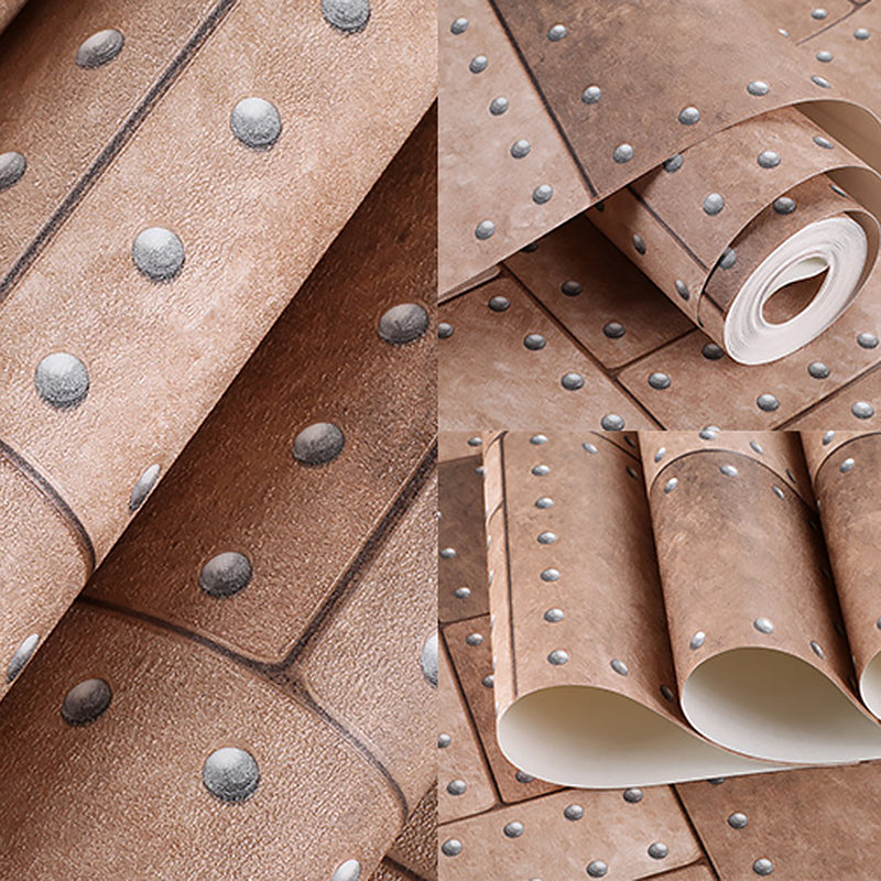 Vinyl Wallpaper 3D Effect Rectangle with Rivets around the Edge, 33-foot x 20.5-inch Clearhalo 'Industrial wall decor' 'Industrial' 'Wallpaper' Wall Decor' 883557