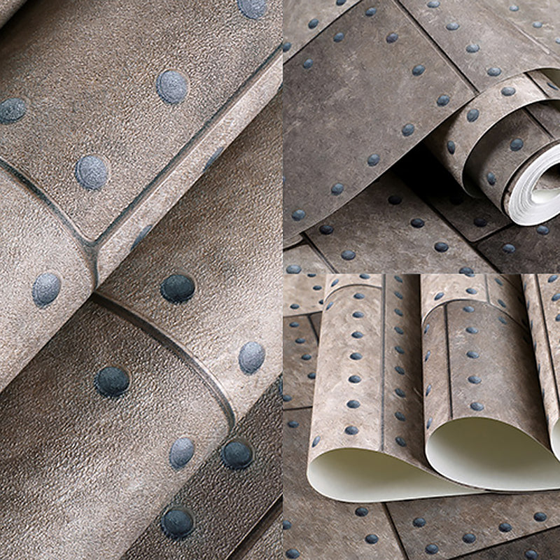 Vinyl Wallpaper 3D Effect Rectangle with Rivets around the Edge, 33-foot x 20.5-inch Clearhalo 'Industrial wall decor' 'Industrial' 'Wallpaper' Wall Decor' 883560