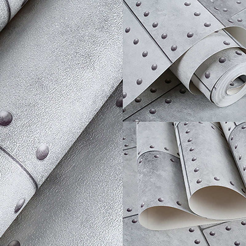 Vinyl Wallpaper 3D Effect Rectangle with Rivets around the Edge, 33-foot x 20.5-inch Clearhalo 'Industrial wall decor' 'Industrial' 'Wallpaper' Wall Decor' 883563