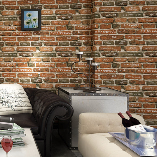 Industrial Bricks Wallpaper with English Words, 20.5-inch x 33-foot Non-Pasted Brown Clearhalo 'Industrial wall decor' 'Industrial' 'Wallpaper' Wall Decor' 883585
