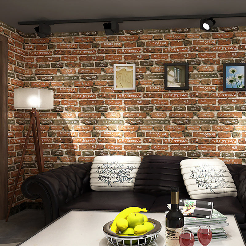 Industrial Bricks Wallpaper with English Words, 20.5-inch x 33-foot Non-Pasted Clearhalo 'Industrial wall decor' 'Industrial' 'Wallpaper' Wall Decor' 883586