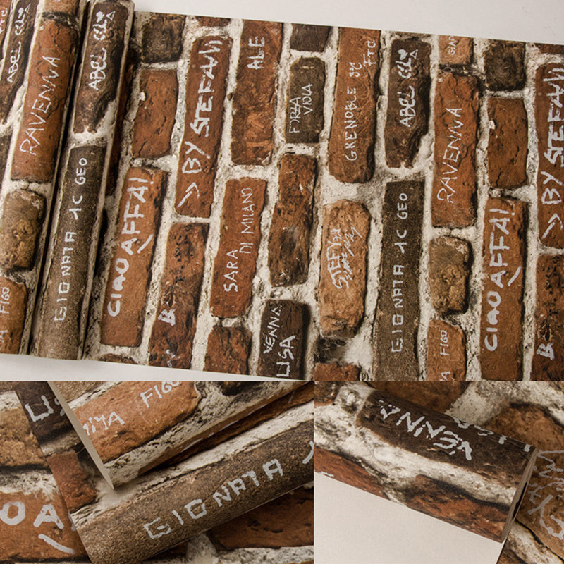 Industrial Bricks Wallpaper with English Words, 20.5-inch x 33-foot Non-Pasted Clearhalo 'Industrial wall decor' 'Industrial' 'Wallpaper' Wall Decor' 883588