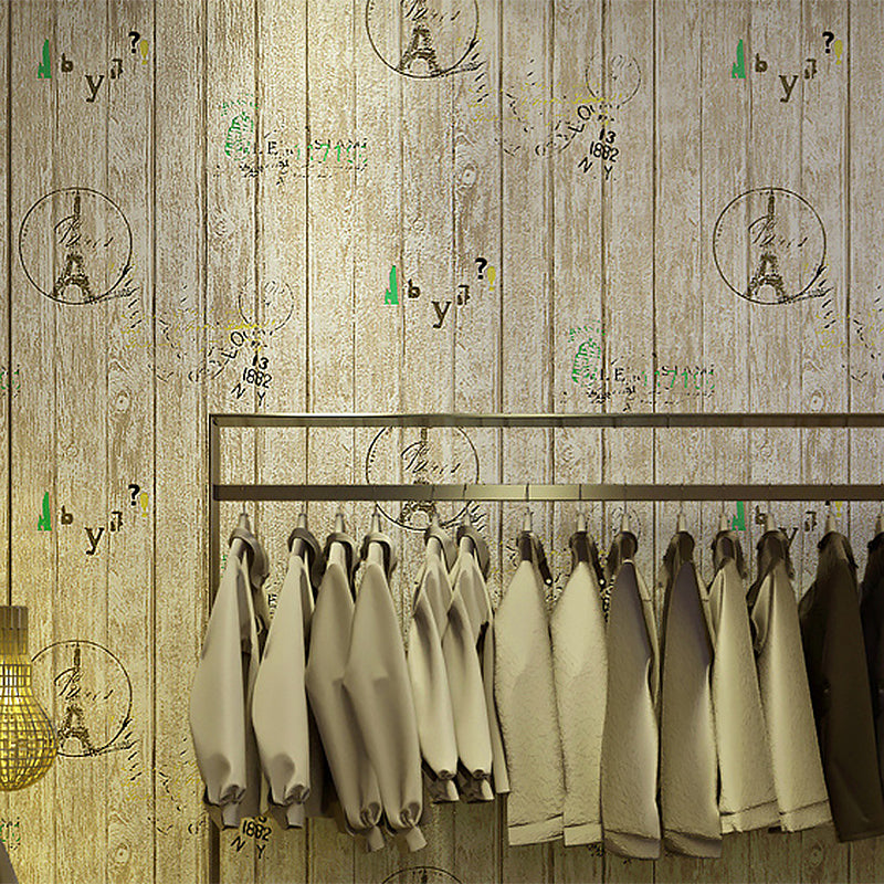 Decorative Wood Bars Wallpaper Non-Pasted PVC Wall Covering with Eiffel Tower, 31' x 20.5" Yellow Clearhalo 'Industrial wall decor' 'Industrial' 'Wallpaper' Wall Decor' 883593