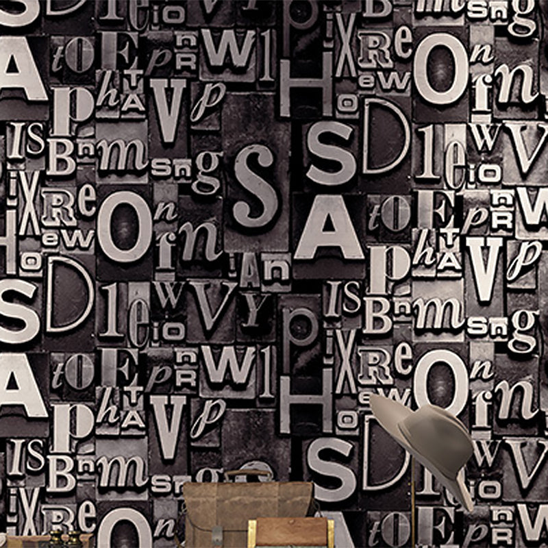 Dark Brown Retro 3D Effect English Letters of Irregular Patterns Wallpaper, Non-Pasted, 20.5 in x 31ft Clearhalo 'Industrial wall decor' 'Industrial' 'Wallpaper' Wall Decor' 883618
