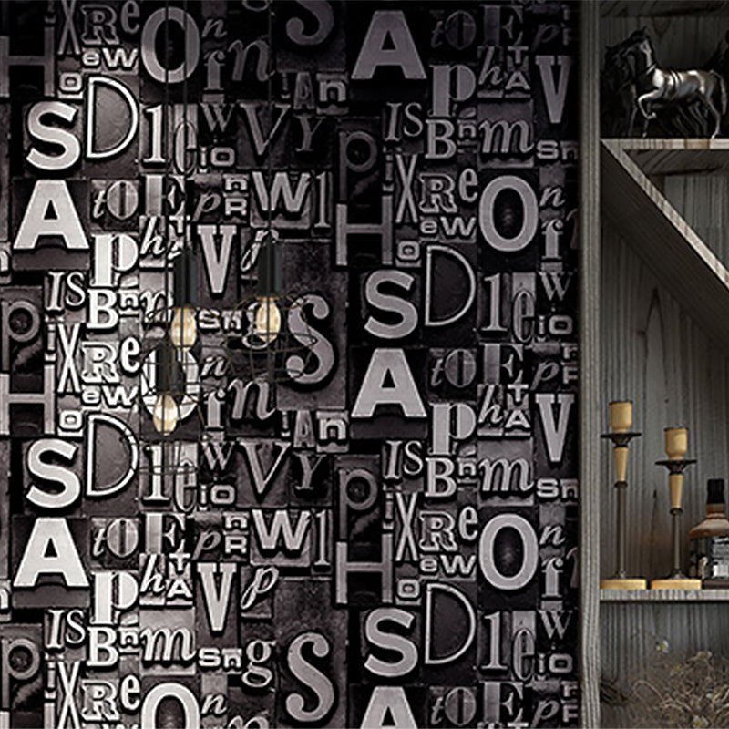 Dark Brown Retro 3D Effect English Letters of Irregular Patterns Wallpaper, Non-Pasted, 20.5 in x 31ft Clearhalo 'Industrial wall decor' 'Industrial' 'Wallpaper' Wall Decor' 883619