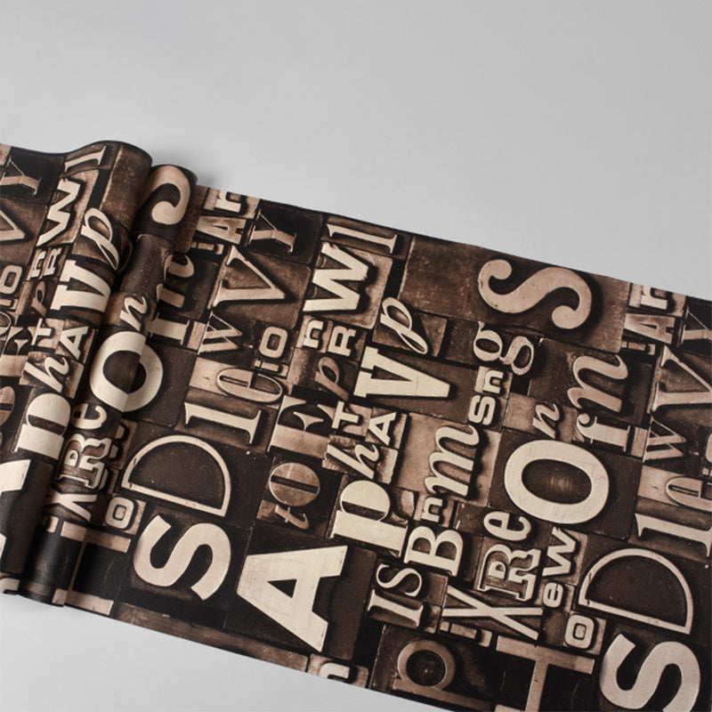 Dark Brown Retro 3D Effect English Letters of Irregular Patterns Wallpaper, Non-Pasted, 20.5 in x 31ft Clearhalo 'Industrial wall decor' 'Industrial' 'Wallpaper' Wall Decor' 883628