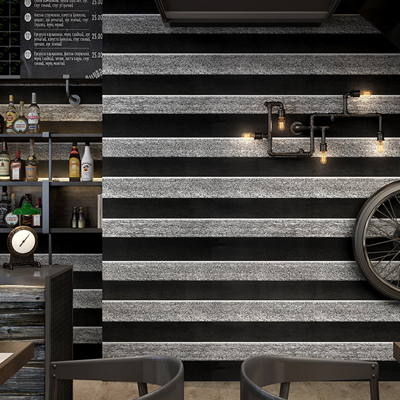 Black and Grey Simple Horizontal Stripes 33' by 20.5" Non-Pasted Stain-Resistant Wallpaper Clearhalo 'Industrial wall decor' 'Industrial' 'Wallpaper' Wall Decor' 883631