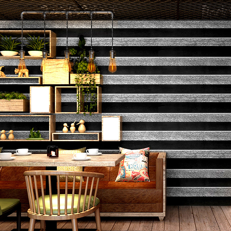 Black and Grey Simple Horizontal Stripes 33' by 20.5" Non-Pasted Stain-Resistant Wallpaper Clearhalo 'Industrial wall decor' 'Industrial' 'Wallpaper' Wall Decor' 883632