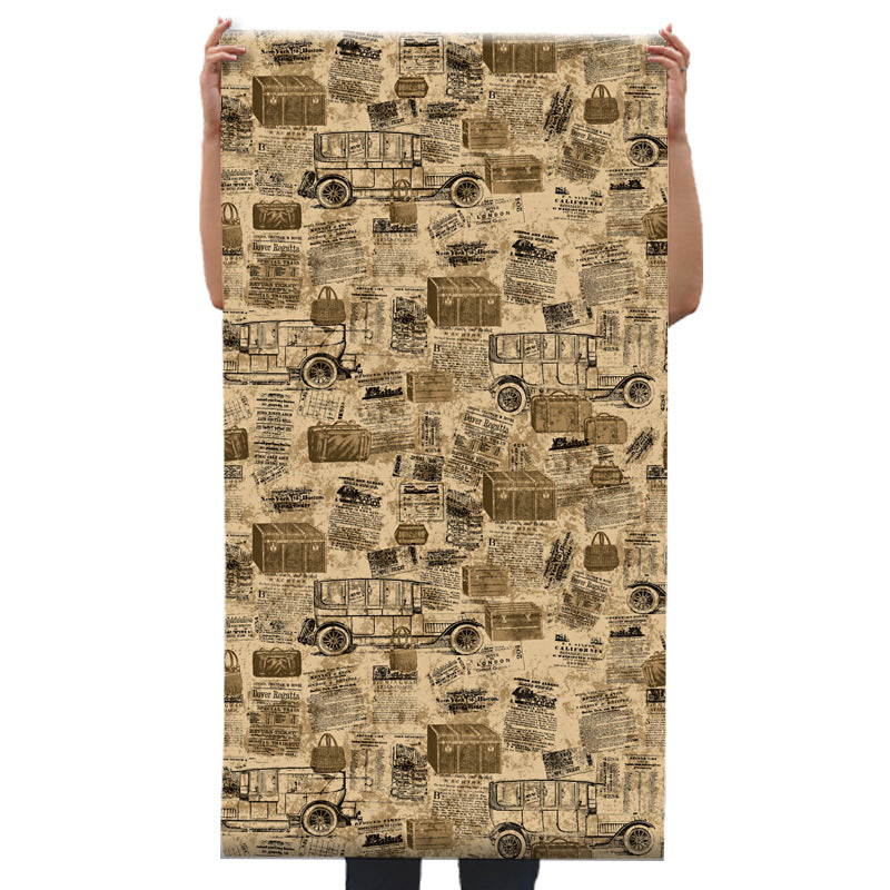 Black and Brown English Letters and Carriage Cart Waterproof Non-Pasted Wallpaper, 33' x 20.5" Clearhalo 'Industrial wall decor' 'Industrial' 'Wallpaper' Wall Decor' 883644