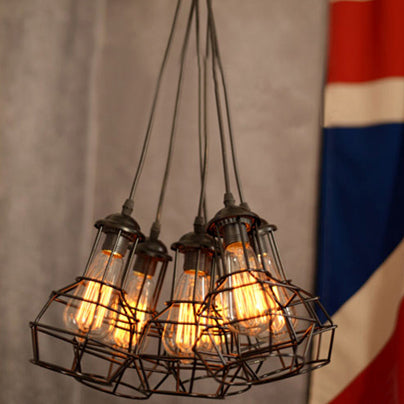 Industrial Cluster Pendant Lighting with Cage Shade and Adjustable Cord 6 Bulbs Metal Hanging Lamp in Bronze Bronze Clearhalo 'Art Deco Pendants' 'Cast Iron' 'Ceiling Lights' 'Ceramic' 'Crystal' 'Industrial Pendants' 'Industrial' 'Metal' 'Middle Century Pendants' 'Pendant Lights' 'Pendants' 'Tiffany' Lighting' 88364
