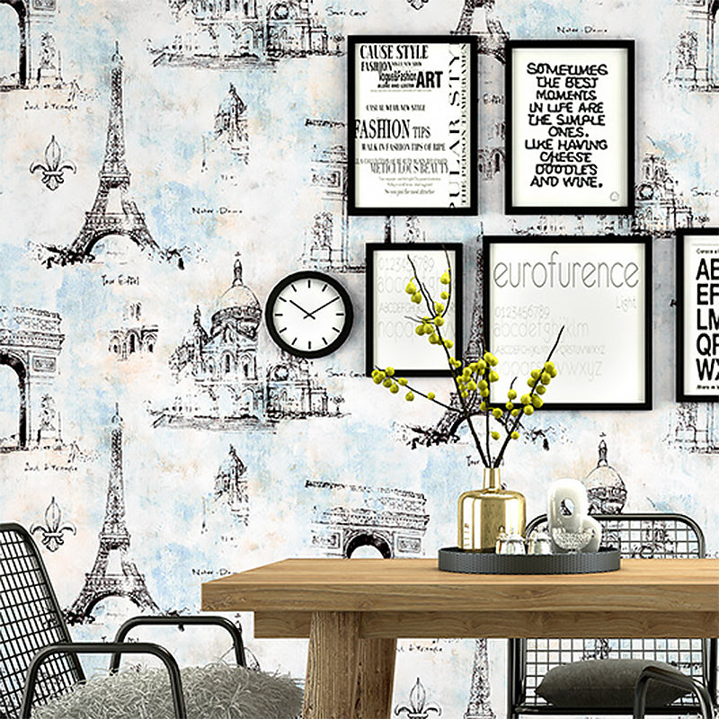 Coffee and Dress Room Wallpaper Eiffel Tower and Traditional European Buildings Design, 33' x 20.5", Non-Pasted Clearhalo 'Industrial wall decor' 'Industrial' 'Wallpaper' Wall Decor' 883668