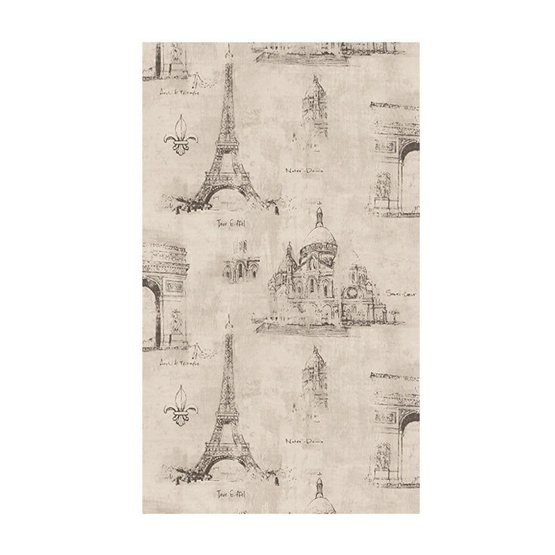 Coffee and Dress Room Wallpaper Eiffel Tower and Traditional European Buildings Design, 33' x 20.5", Non-Pasted Clearhalo 'Industrial wall decor' 'Industrial' 'Wallpaper' Wall Decor' 883673