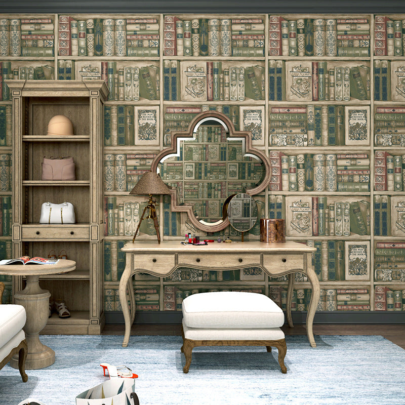 Vinyl 33-foot x 20.5-inch American Country Non-Pasted 3D Print Faux Bookstore Wallpaper Clearhalo 'Industrial wall decor' 'Industrial' 'Wallpaper' Wall Decor' 883702