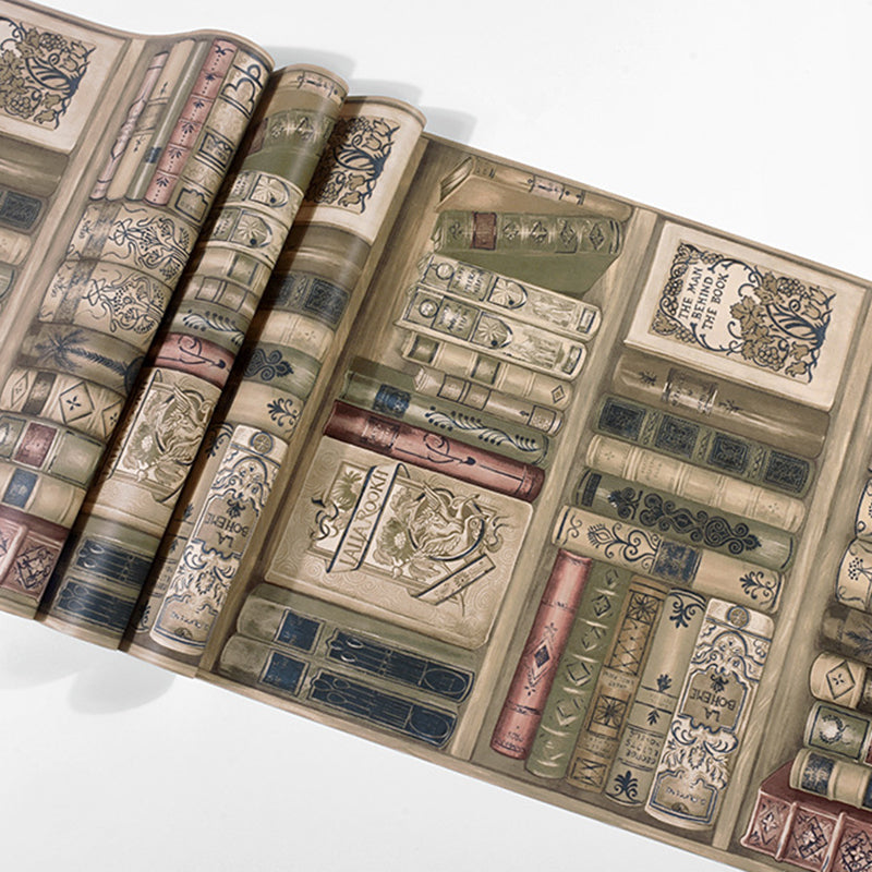 Vinyl 33-foot x 20.5-inch American Country Non-Pasted 3D Print Faux Bookstore Wallpaper Clearhalo 'Industrial wall decor' 'Industrial' 'Wallpaper' Wall Decor' 883704