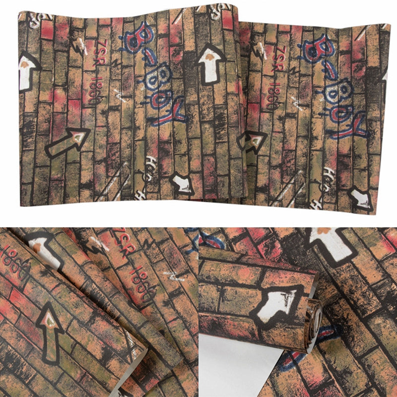 33-foot x 20.5-inch Industrial Horizontal Bricks with Street Hip-hop Graffiti of Letters and Numbers and Arrows Wallpaper, Non-Pasted Clearhalo 'Industrial wall decor' 'Industrial' 'Wallpaper' Wall Decor' 883732