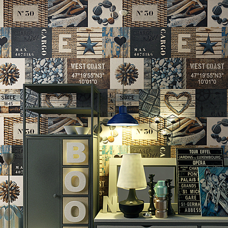 Original and Fashion Wall Decor Heart and STAR and Letter and Stone on Square and Rectangle Non-Pasted Wallpaper, 33' x 20.5" Blue Clearhalo 'Industrial wall decor' 'Industrial' 'Wallpaper' Wall Decor' 883744