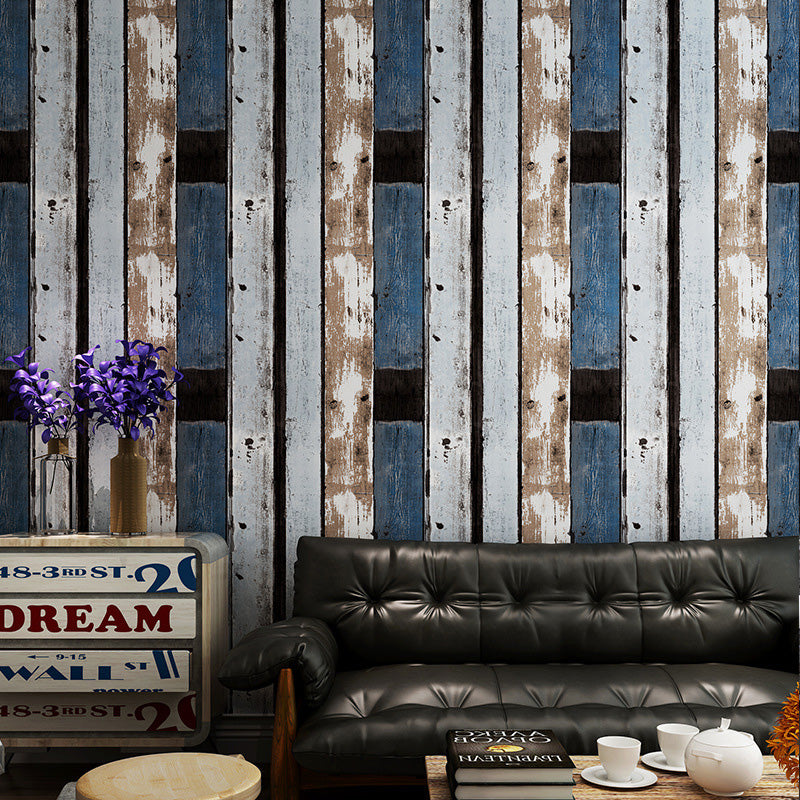 Simple Nostalgic Vertical Wood and Inserted Stone Wallpaper, Non-Pasted Clearhalo 'Industrial wall decor' 'Industrial' 'Wallpaper' Wall Decor' 883769