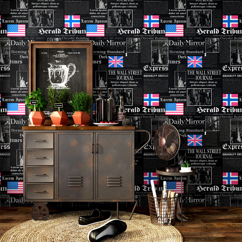 Vintage Newspaper with English Title and USA National Flags 33-foot x 20.5-inch Non-Pasted Washable Wallpaper Clearhalo 'Industrial wall decor' 'Industrial' 'Wallpaper' Wall Decor' 883774