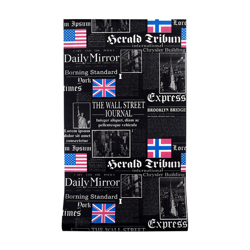 Vintage Newspaper with English Title and USA National Flags 33-foot x 20.5-inch Non-Pasted Washable Wallpaper Clearhalo 'Industrial wall decor' 'Industrial' 'Wallpaper' Wall Decor' 883775