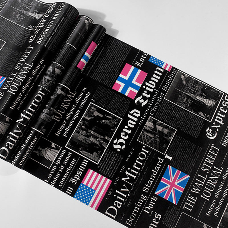Vintage Newspaper with English Title and USA National Flags 33-foot x 20.5-inch Non-Pasted Washable Wallpaper Clearhalo 'Industrial wall decor' 'Industrial' 'Wallpaper' Wall Decor' 883776