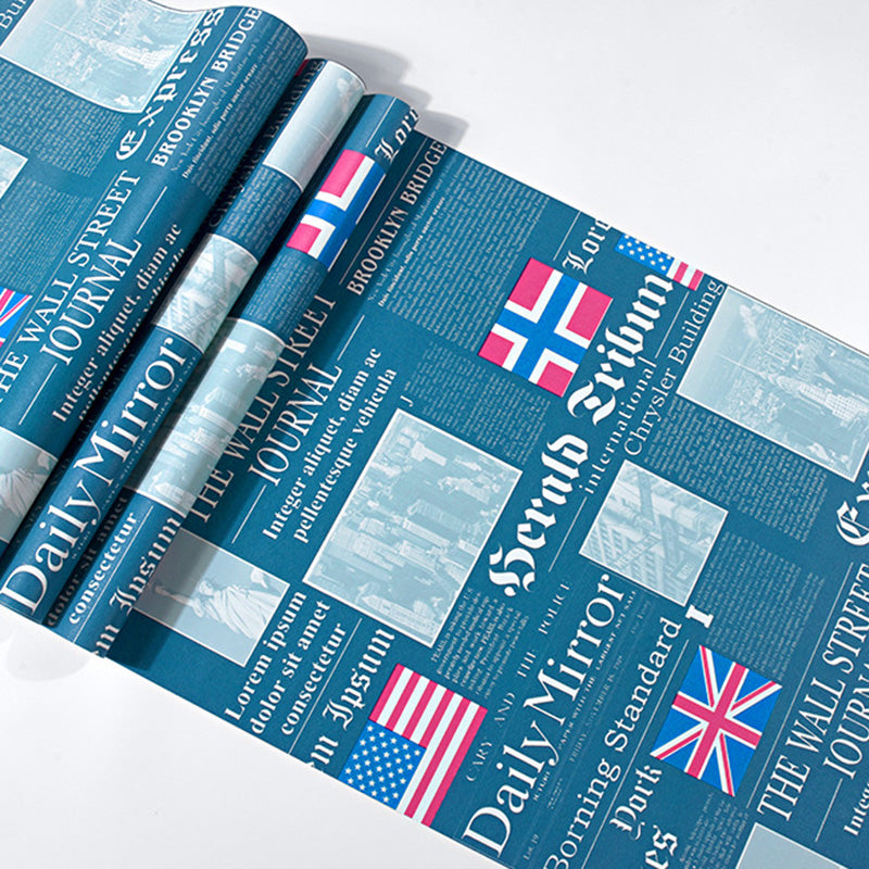 Vintage Newspaper with English Title and USA National Flags 33-foot x 20.5-inch Non-Pasted Washable Wallpaper Clearhalo 'Industrial wall decor' 'Industrial' 'Wallpaper' Wall Decor' 883780