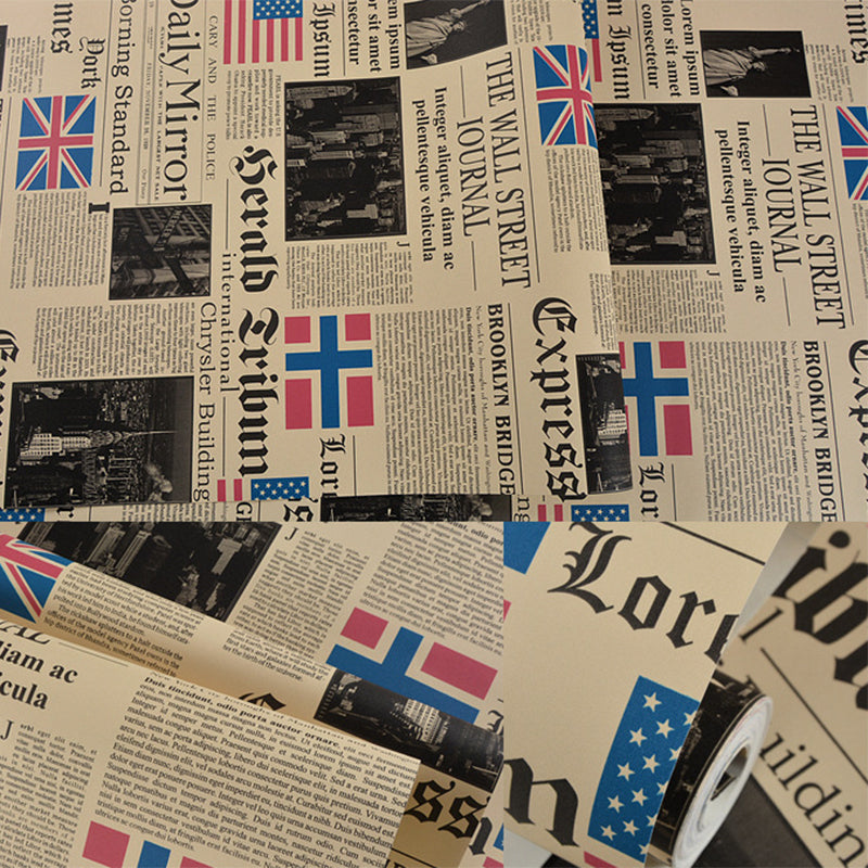 Vintage Newspaper with English Title and USA National Flags 33-foot x 20.5-inch Non-Pasted Washable Wallpaper Clearhalo 'Industrial wall decor' 'Industrial' 'Wallpaper' Wall Decor' 883783