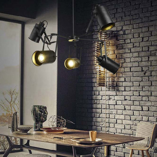 Black Finish 5 Bulbs Chandelier Hanging Lamp Retro Metal Cylinder Shade Adjustable Pendant Lighting Clearhalo 'Cast Iron' 'Ceiling Lights' 'Chandeliers' 'Industrial Chandeliers' 'Industrial' 'Metal' 'Middle Century Chandeliers' 'Rustic Chandeliers' 'Tiffany' Lighting' 88388