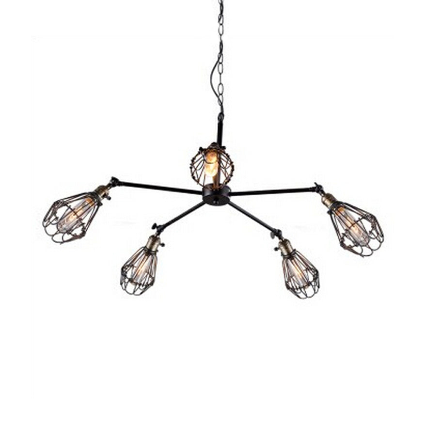 Mini Cage Dining Room Hanging Ceiling Fixture Antique Style Iron 5-Light Black Chandelier Pendant Light Black Clearhalo 'Cast Iron' 'Ceiling Lights' 'Chandeliers' 'Industrial Chandeliers' 'Industrial' 'Metal' 'Middle Century Chandeliers' 'Rustic Chandeliers' 'Tiffany' Lighting' 88395