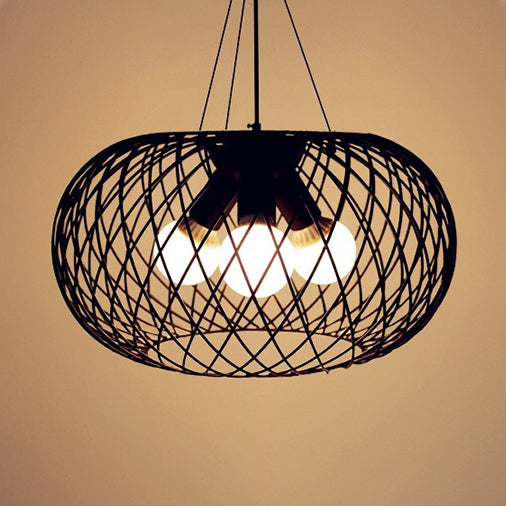 3 Heads Mesh Cage Chandelier Lighting with Drum Shade Industrial Style Black Metal Hanging Lamp Black Clearhalo 'Cast Iron' 'Ceiling Lights' 'Chandeliers' 'Industrial Chandeliers' 'Industrial' 'Metal' 'Middle Century Chandeliers' 'Rustic Chandeliers' 'Tiffany' Lighting' 88397