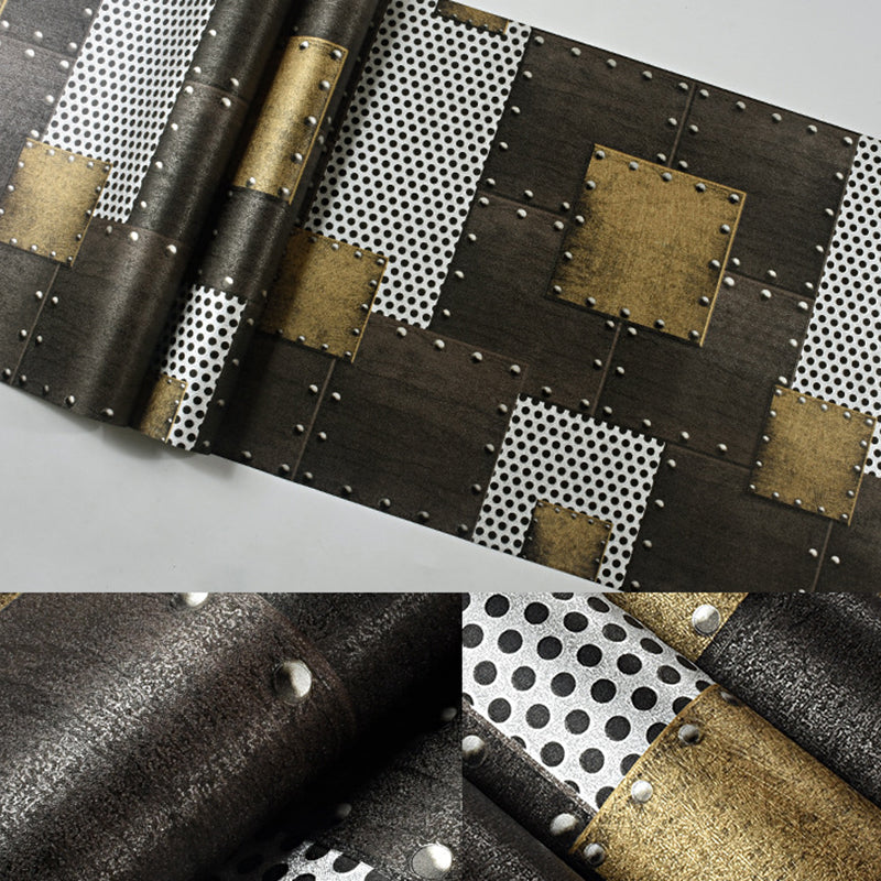 Industrial Metallic Wallpaper 20.5-inch x 33-foot Foil with Rivets Non-Pasted Wall Decor Clearhalo 'Industrial wall decor' 'Industrial' 'Wallpaper' Wall Decor' 884816