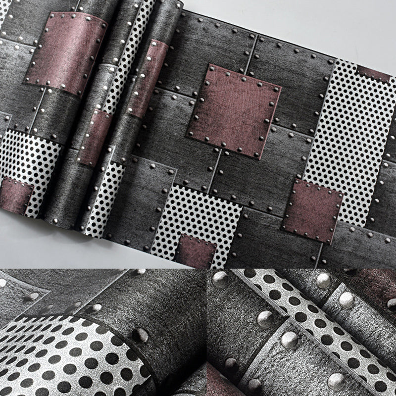 Industrial Metallic Wallpaper 20.5-inch x 33-foot Foil with Rivets Non-Pasted Wall Decor Clearhalo 'Industrial wall decor' 'Industrial' 'Wallpaper' Wall Decor' 884820