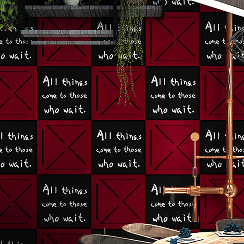 Coffee and Dress Shop Wallpaper Red and Black Square Box with English Phrases Design, 20.5" by 31', Non-Pasted Red Clearhalo 'Industrial wall decor' 'Industrial' 'Wallpaper' Wall Decor' 884830