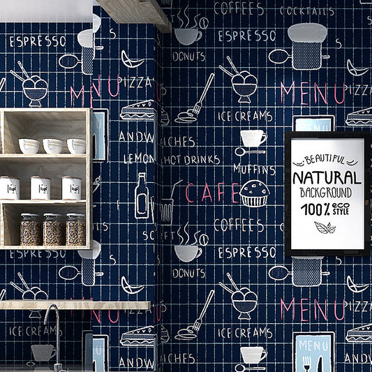 Non-Pasted Food and Drinks Wallpaper 20.5" by 31' Retro Graffiti Wall Decor for Cafe Blue Clearhalo 'Industrial wall decor' 'Industrial' 'Wallpaper' Wall Decor' 884836